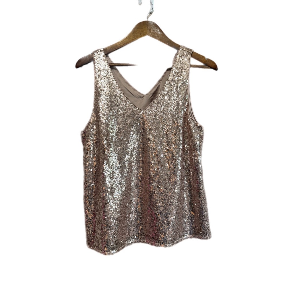Isla Maude‎ Sequin Tank Top Womens Medium Rose Gold Excellent V-Neck Sleeveless